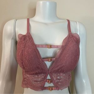 Pink lace straps at front removable pads  bralette